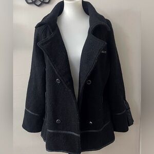 Al Wissam black wool double-breasted pea coat designer work classic